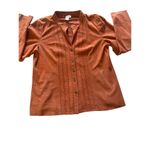 Worth Women’s 100% Leather Button Down Long Sleeve Blouse Orange Rustic 16 Photo 7