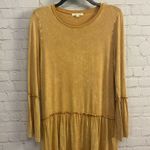 Tea N Rose  long line mustard yellow ruffle tunic top size Medium bohemian flirty Photo 1