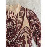Main Strip  sequin bodycon mini dress, nude mesh with burgundy‎ beaded design L Photo 8