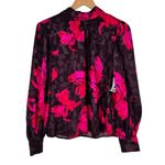 Nine West  Brown Hot Pink Print Blouse size Medium High Neck Long Sleeves NWT Photo 1