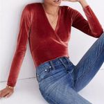 Madewell  Rusty Orange Long Sleeve Velvet Wrap Bodysuit, Sz S Photo 0