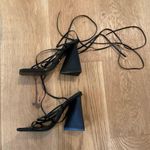 Raye Revolve -  Darryl Leather Wrap Trapezoidal Heels in Black Photo 2