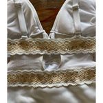 River Island NWT  Women's White Gold Sequined Embroidered Plunge Swimsuit, sz 2 Photo 9