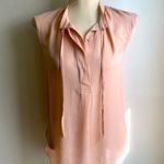 Vince  Blush Pink 100% Silk Chiffon Sleeveless Blouse Bow Neck Tie XS Extra Small Photo 0
