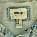 Forever 21 Blue Denim Pink Orange Floral Embroidered Distressed Jean Jacket sz M Photo 5