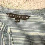 Sharagano Women's Short Sleeve Striped Chambray Shirt size large coastal aesthetic Photo 2