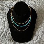 Faux Turquoise Beaded Gold Tone Chain Layered Claire’s Necklace Boho 14.5 Photo 5