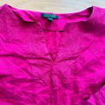 Ralph Lauren Lauren  Vibrant Fuchsia Linen Blouse Embroidered V-Neck‎ Top M Photo 1