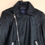 American Eagle Women’s Black Faux Leather Asymmetrical Zipper Motorcycle Jacket Photo 4