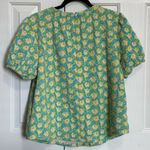 Voy Floral Printed Textured Puff Short Sleeve Top Blue and Yellow Medium Photo 5