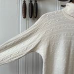 Cream Italian Merino Wool & Cashmere Dolman Sleeve Turtleneck Cableknit Sweater White Size M Photo 2