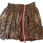 Free People Bubble In Mini Skirt. Tiered metallic Smocked Waist Floral Bronze L Photo 3