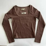 Madewell Square Neck Long Sleeve Crop Tee in Sleekhold Dark Coffee XS NWT Photo 2