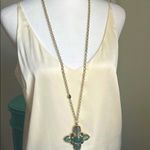 Chico's Chico’s Vintage Green Black Stone Cross Pendant Gold Tone Long Chain Necklace Photo 7