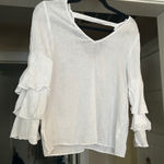 Zara Basic Collection‎ Ruffle Sleeve V Neck Blouse White S Linen Photo 0