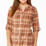 No Boundaries  Juniors Plaid Button-Down Tunic Top Size L (11/13) Multicolor Photo 0