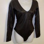 Naked Wardrobe Faux Leather Black Thong Bodysuit NEW size Small Photo 15
