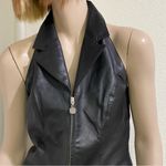 Vintage Y2K ST 100% Leather Halter Backless Black Vest Size 4 Photo 2