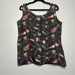Vintage 90’s 100% Silk Sleeveless Tank Black Jewelry Tassel Print Women’s Size M Size M Photo 1
