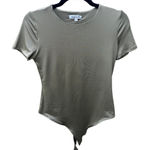 48. Magnolia Boutique Army Green Sheen Bodysuit Size L Photo 0