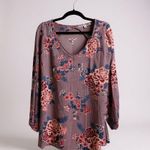 Gypsies & Moondust  Floral Print V Neck Cutout Back Long Sleeve Blouse Top M Photo 0