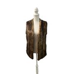 Adrienne Landau Brown Animal Print Faux Fur Lined Vest Pockets XS Oversized Photo 1