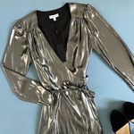 Gianni Bini Noa Silver Metallic Lame Wrap Dress Photo 4