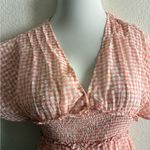 En Saison Caldera Shirred Gingham Vneck Barbie Peach Mini Dress S Orange Photo 5