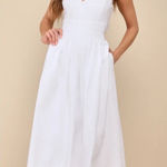 Lulus  Strolling Sicily White Pleated Backless Midi Dress With Pockets Photo 0