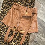 Chocolate USA Chocolate pleated high waist belted faux leather shorts size L Photo 7