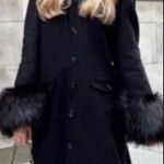 ZARA  Jacket Coat Fitted Fur Trim Manteco Wool Blend Black Size Small Photo 0