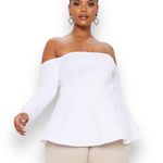 Pretty Little Thing PRETTY LITTLE‎ THING Women's Plus Size White Bardot Peplum Top Size 14 | NWT Photo 0