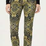 Tommy Hilfiger ‎ Green Gold Paisley Cotton Blend Ankle Pants 12 Front Zip Photo 0