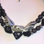 Black & White Zebra Stripes Beaded Double Strand Boho Necklace Photo 2