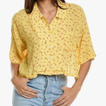 Chaser Kinney Button-Down Bright Yellow Floral Print Crop Top Size XS Photo 0