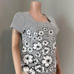 Maeve  Anthropologie Floral Embroidered Blouse Shirt White Black Knitted Trim #29 Photo 5