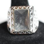 Source Unknown Beveled Mirrored Glass Engraved Silver Tone Size 9 Statement Glam Unisex Ring Photo 0