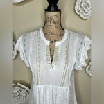 Lucky Brand Embroidered Peasant White, Blue & Yellow Babydoll Blouse Siz… Photo 3