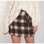 POL ✨ Mini Skirt Size S Brown Tan Plaid Zip Front Flannel✨ Photo 1