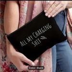 All My Charging Shit Travel Pouch – Fun & Cute Makeup Cosmetic Bag, Black,Unisex Black Photo 4