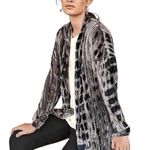NEW J. JILL SHIBORI PRINT CRUSHED VELVET OPEN FRONT CARDI GRAY NAVY JACKET S T Photo 0