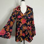 Jaase Anthropologie Boho Floral Print Flowy Hippie Bell Sleeves Blouse, Size XS Photo 2