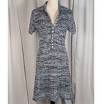 Vintage Knit A Line Button Front Dress Black White Blue Marled Pattern Photo 11
