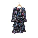 Dalia MacPhee Floral Ruffle Wrap Mini Dress V Neck Tiered Layered 3/4 Sleeve Black Photo 2