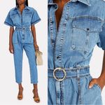 frame denim FRAME • Arie Jumpsuit in Eugenia blue jean denim coverall boiler suit utility Photo 2