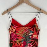 Papaya Coral Green Mesh Tropical Floral Print Spaghetti Strap V-Neck Mini Dress Photo 6