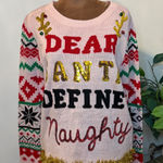 No Boundaries Ugly Christmas Sweater Pink Dear Santa Define Naughty Sequin Tinsel XL Photo 0