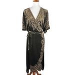 Johnny Was Silk Velvet Embroidered Wrap Dress Olive Green XXL Boho Kimono Sleeve Photo 2