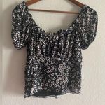 Dainty Floral Short Sleeve Cropped Peasant Blouse Top Medium Cottagecore Black Size undefined Photo 1