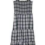 Veronica Beard Ziada Smocked Sleeveless Plaid Midi Dress 4 Black White Tiered Photo 13